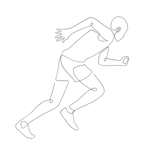 Tips for self care #2: Get moving. Line drawing of a figure running.