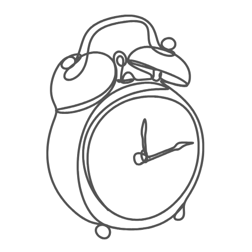 Tips for self care #1: Start the day as you mean to go on. Line drawing of an alarm clock.