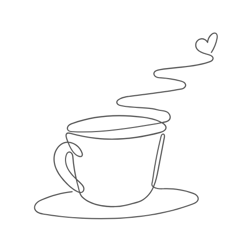 Tips for self care #4: Nourish yourself inside and out. Line drawing of a cup and saucer, the steam from the cup drawing a heart shape.