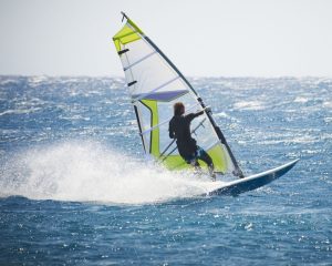 windsurfer on open water: image showing how gait analysis can benefit windsurfers in Helensburgh