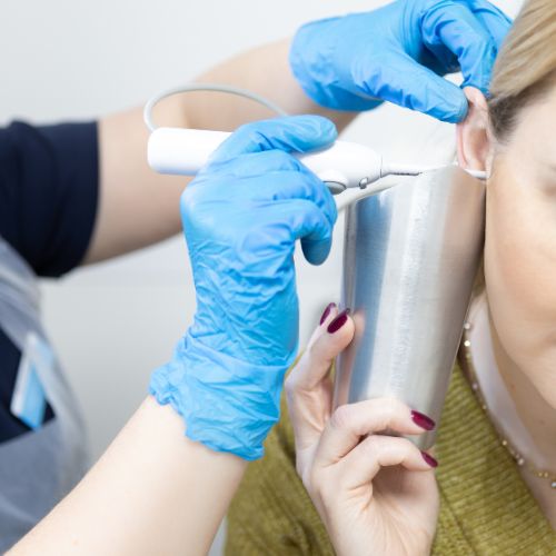 Ear Wax Removal nurse Anna Blackshaw using irrigation removal method at The Lomond Clinic